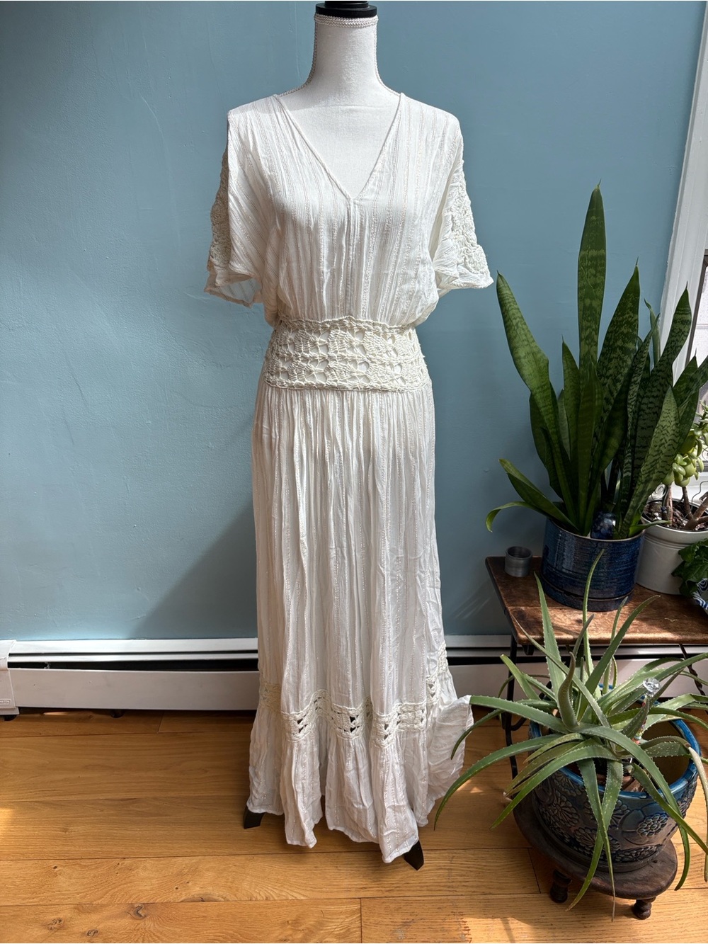 Ramy Brook Women's White Embroidered Short Sleeve Maxi Dress Size Medium